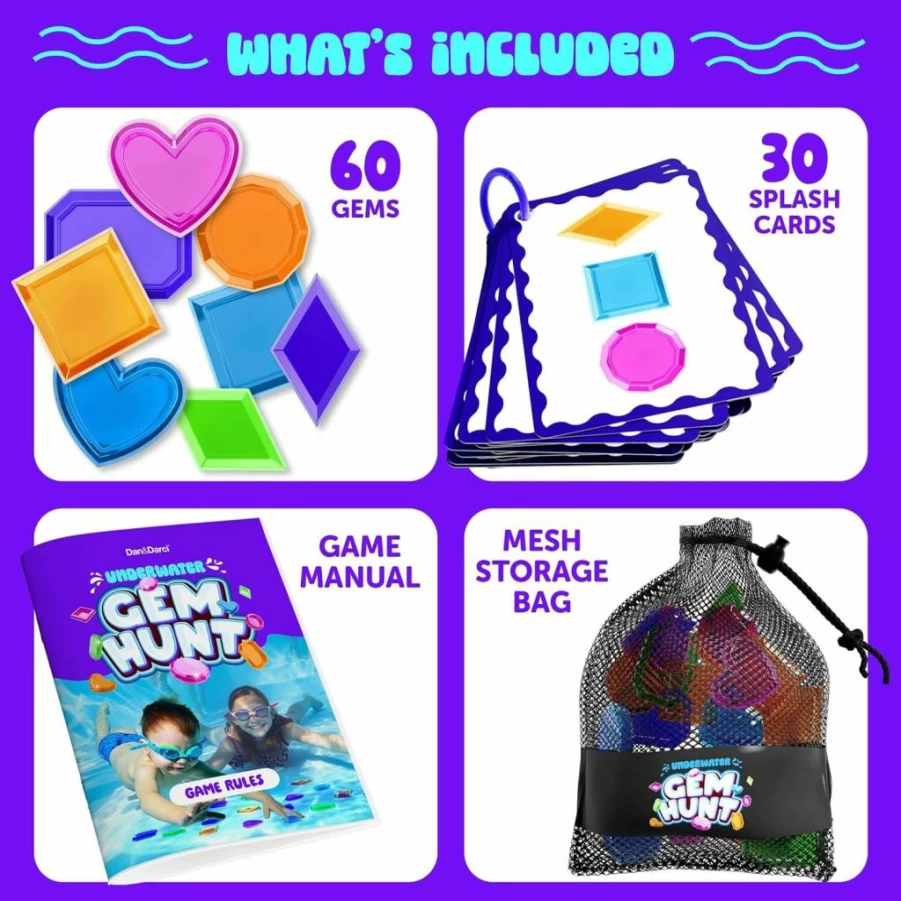 Dan&Darci Pool Gem Hunt Diving Game for Kids - Fun Water Toys for Ages 6-12, Summer Swimming Pool Games, Outdoor Dive Toys for Boys & Girls, Best Gifts for 6-8 & 8-12 Year Olds