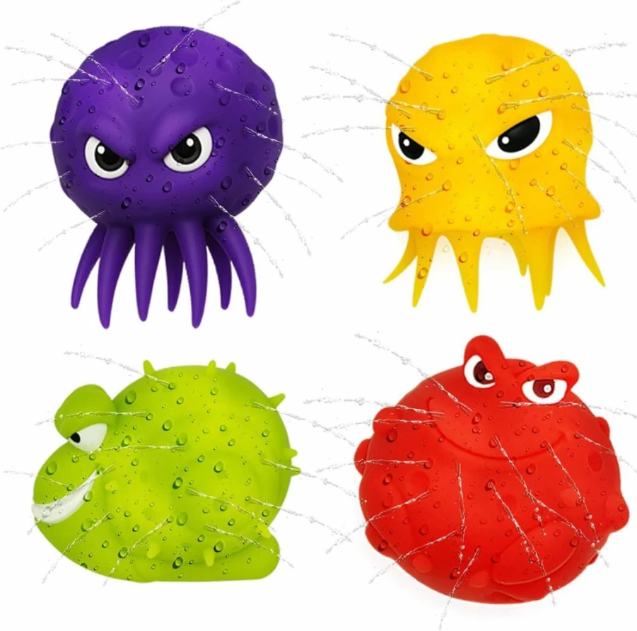 4E's Novelty Octopus Water Balls 4-Pack - Pool Floating Toys for Kids, Sensory Bath & Swim Game, Splash Water Bombs for Outdoor Summer Fun