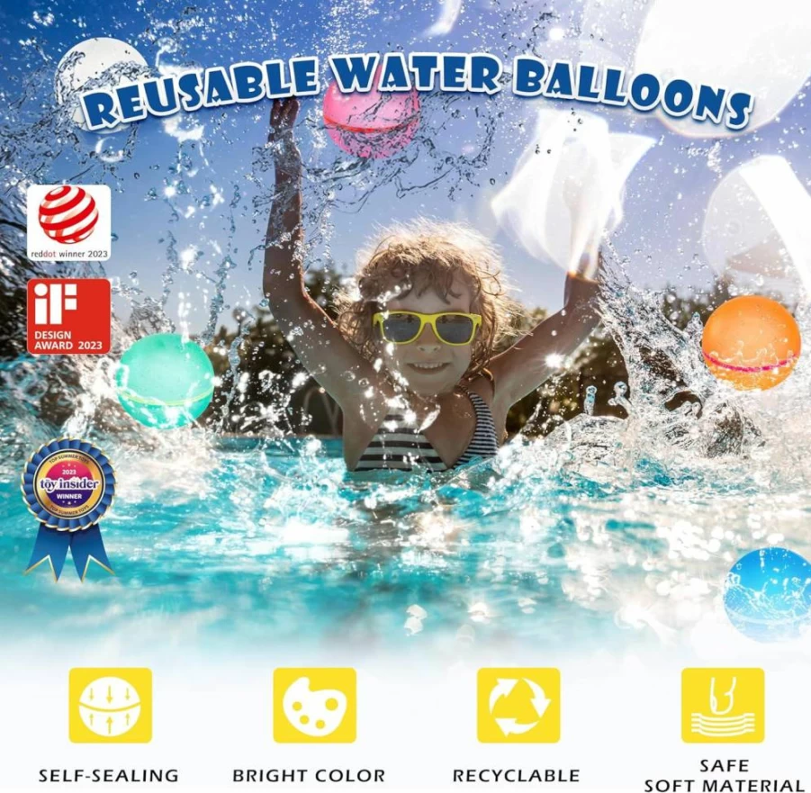 ZUPIIY Reusable Silicone Water Balloons for Kids & Adults - 12 Pack Self-Sealing Water Bombs, Quick Fill Pool Party Supplies, Summer Outdoor Splash Toys for Beach, Garden, and Backyard Fun
