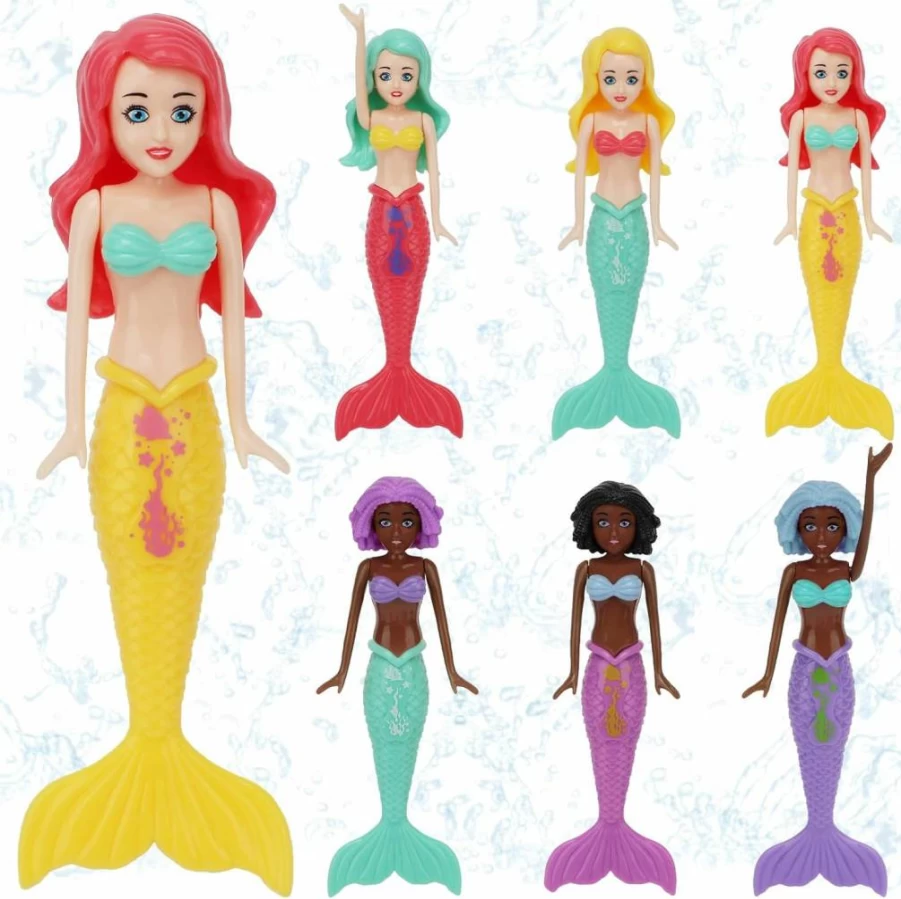 HEYTIMI 6PCS Mermaid Dive Toys for Kids - Sinking Pool Bath Toys, Swimming Training, Underwater Diving Mermaids, Non-Repeating Designs, Summer Beach Fun Gift for Girls Boys Ages 3-12