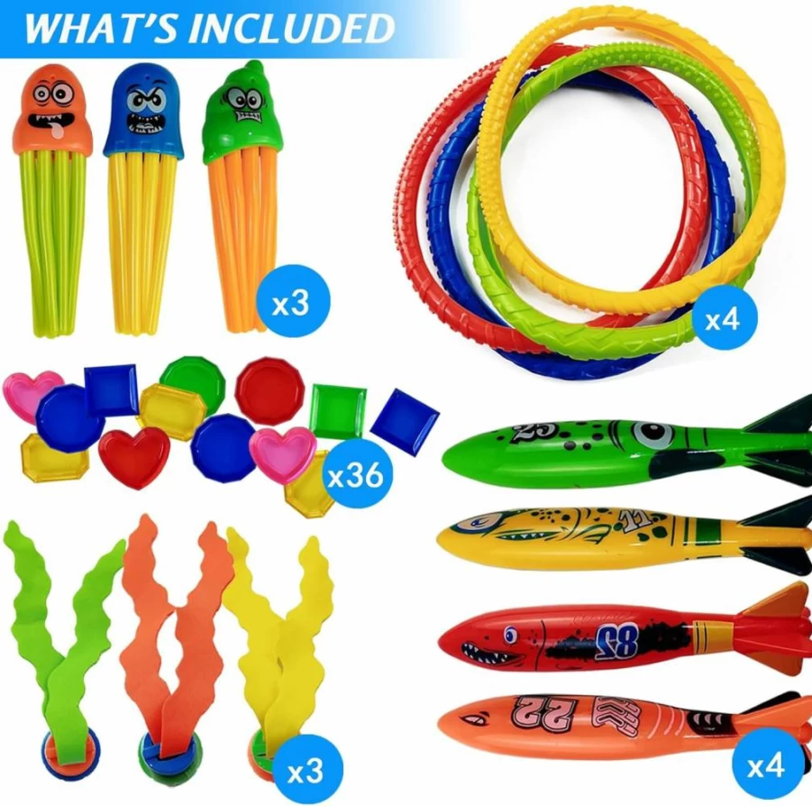 RONYOUNG 50-Piece Pool Diving Toys Set for Kids, Toddlers & Adults - Fun Swimming Pool Games & Dive Sticks for Family, All Ages Water Play Accessories