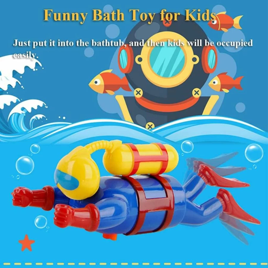 NEXTAKE Wind-Up Scuba Diver Bath Toy for Kids - Fun Swimming Pool & Bathtub Water Toy, Diving Frogman Action Figure