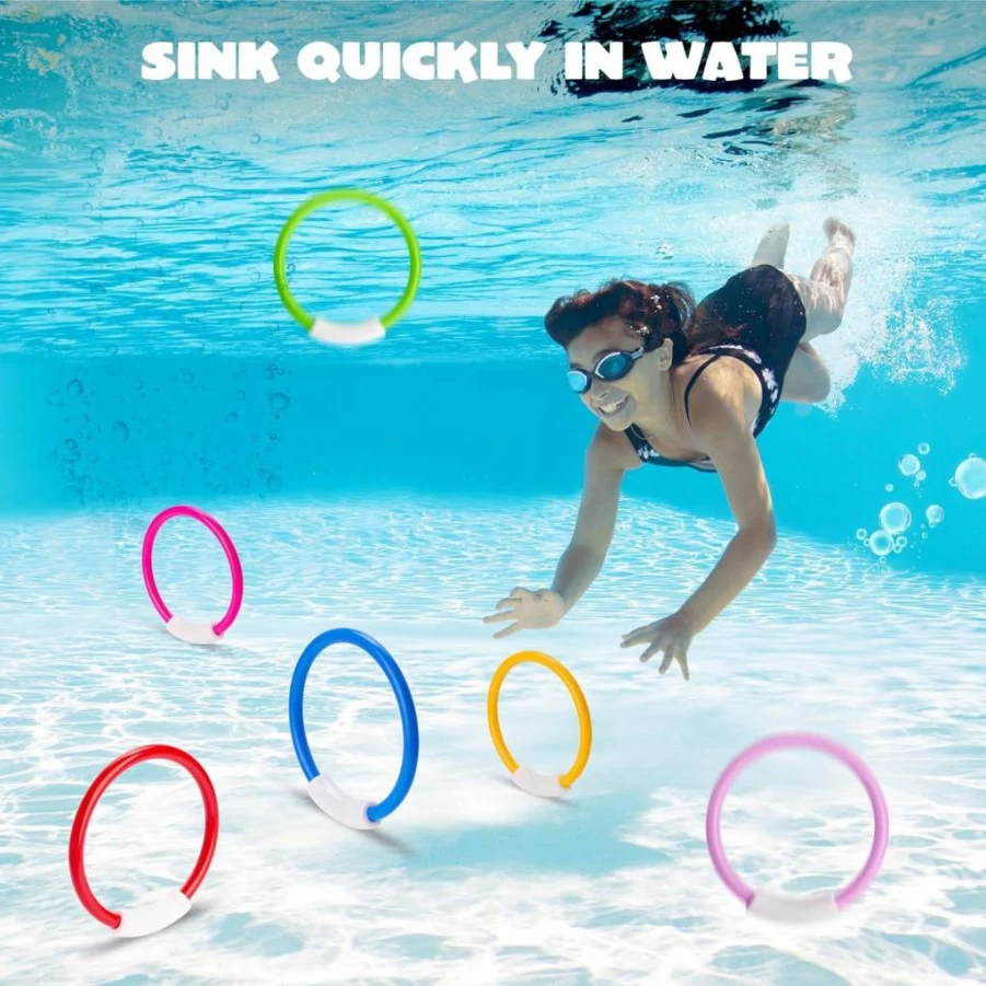 JOYIN 8-Piece Colorful Dive Rings Set for Kids - Underwater Swimming Pool Toys, Summer Water Games, and Diving Training Fun Gifts