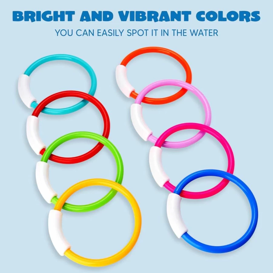 JOYIN 8-Piece Colorful Dive Rings Set for Kids - Underwater Swimming Pool Toys, Summer Water Games, and Diving Training Fun Gifts