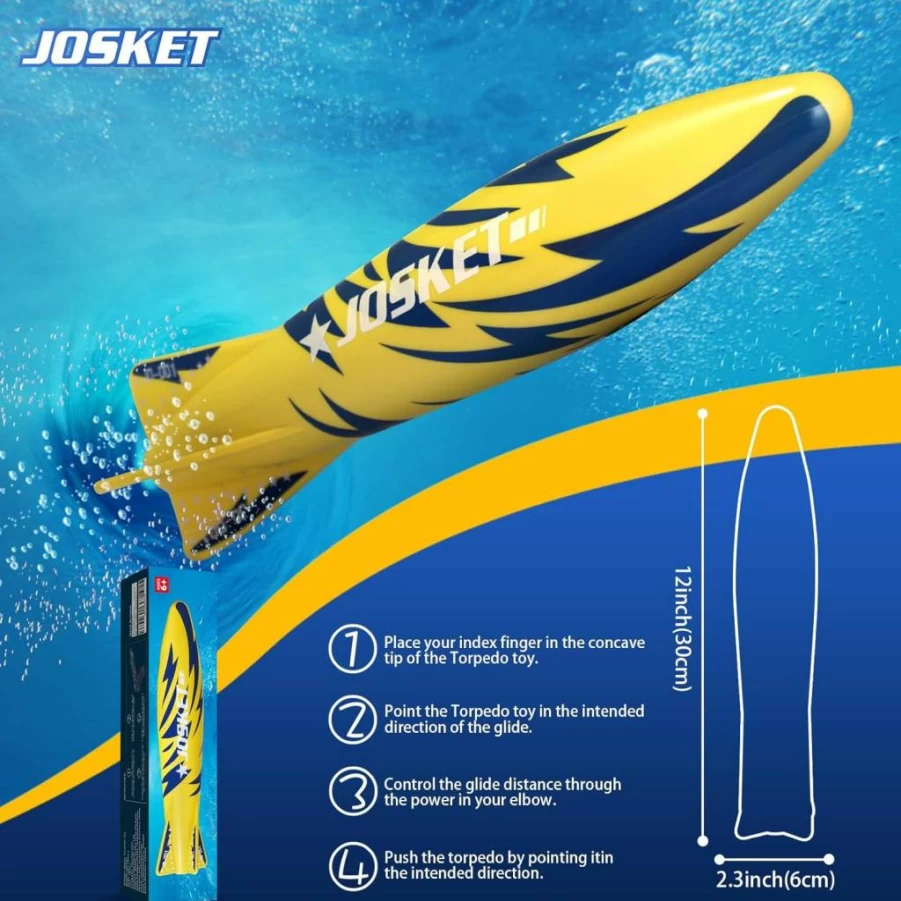 JOSKET 10-Inch Underwater Torpedo Dive Toys for Pool, Swimming Training, and Water Games - Fun Diving Rockets for Kids and Adults