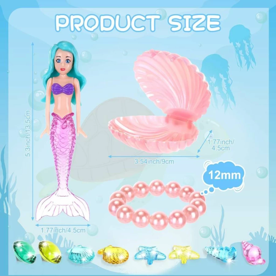 Civaner 14-Piece Kids Diving Toys Set with Mermaid Dolls, Treasure Chests & Shells for Pool, Beach & Underwater Play – Fun Water Sinking Swim Game for Toddlers, Boys & Girls – Ideal Summer Gift