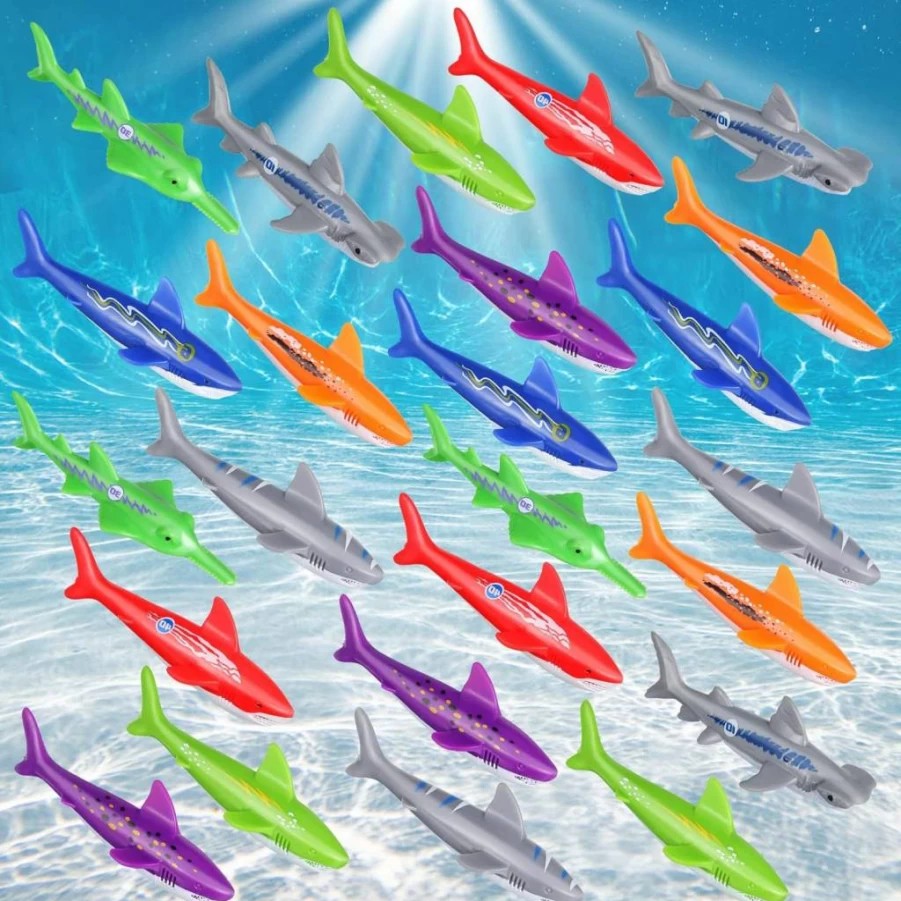 Lenwen 24-Piece Underwater Diving Toy Set for Kids - Shark Torpedo Pool Toys for Swimming, Diving Practice, and Water Games - Fun Learning Toys for Teens and Children