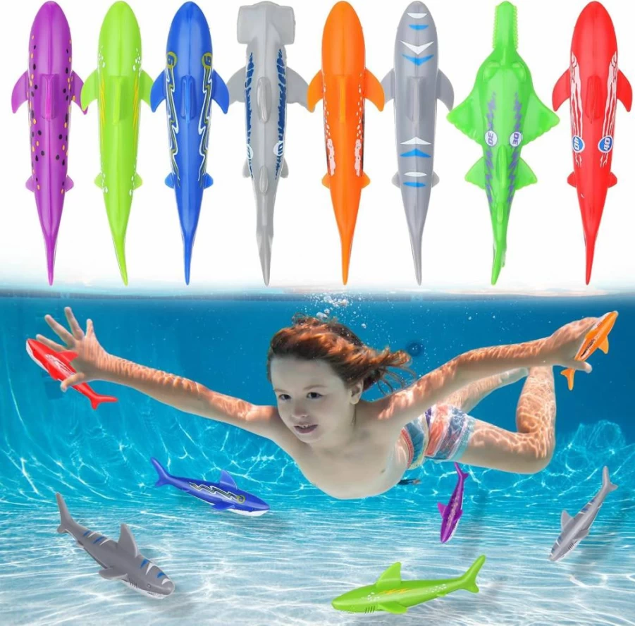 Lenwen 24-Piece Underwater Diving Toy Set for Kids - Shark Torpedo Pool Toys for Swimming, Diving Practice, and Water Games - Fun Learning Toys for Teens and Children