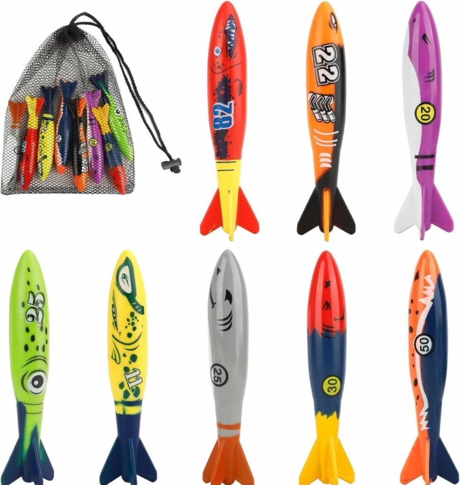 Rugwioyu 8-Piece Diving Torpedo Pool Toys for Kids Ages 4-8, Fun Bath & Beach Water Play Accessories for Summer Swimming Parties, Ideal Gift and Must-Have Pool Game Supplies
