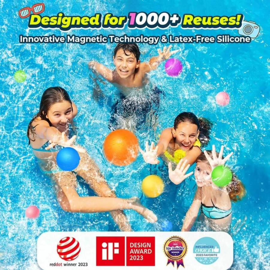 Smirodi 12 Pack Reusable Water Balloons for Kids, Outdoor Summer Pool Beach Toys for Boys and Girls Ages 3-12, Eco-Friendly Water Bomb Party Games