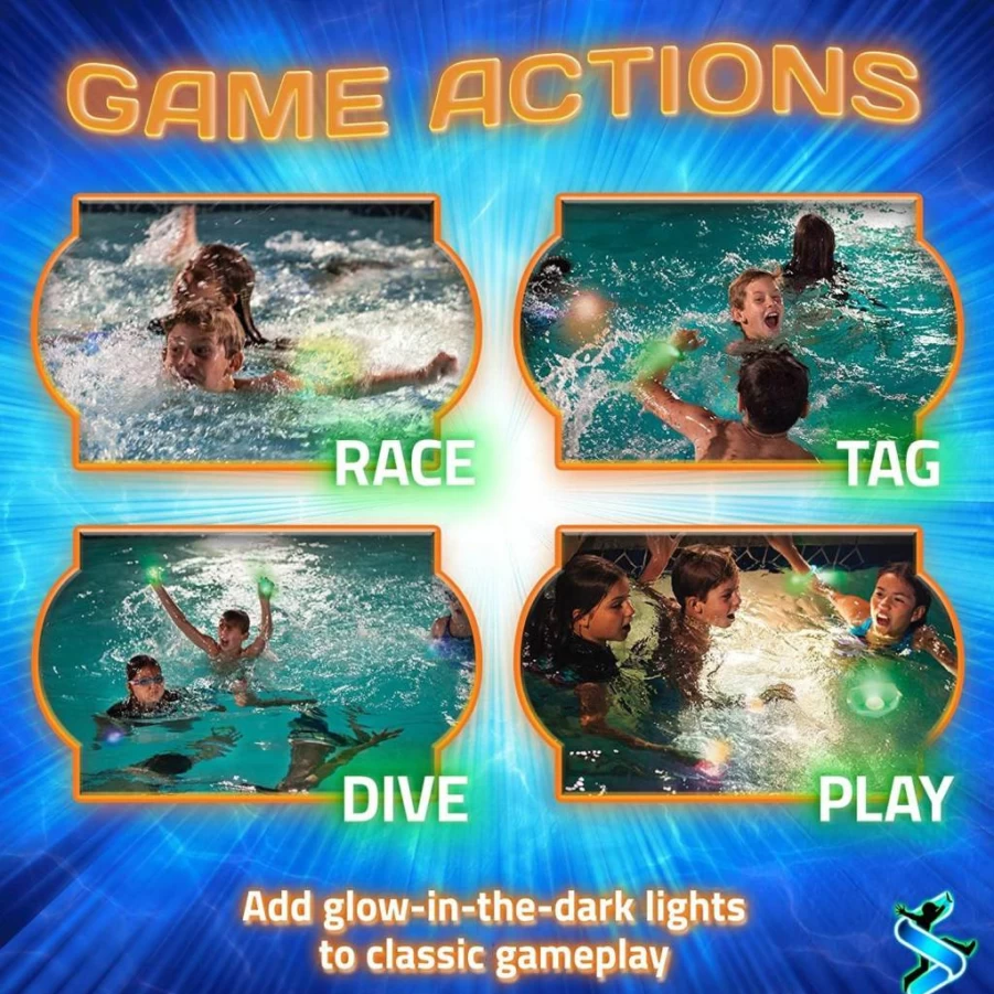 Starlux Games Glow in The Dark Pool Toys for Kids – Eco-Friendly Swimming Bracelets, Floating Lights & Diving Gems – 10 Fun Play Options for 1-8 Players Ages 8+