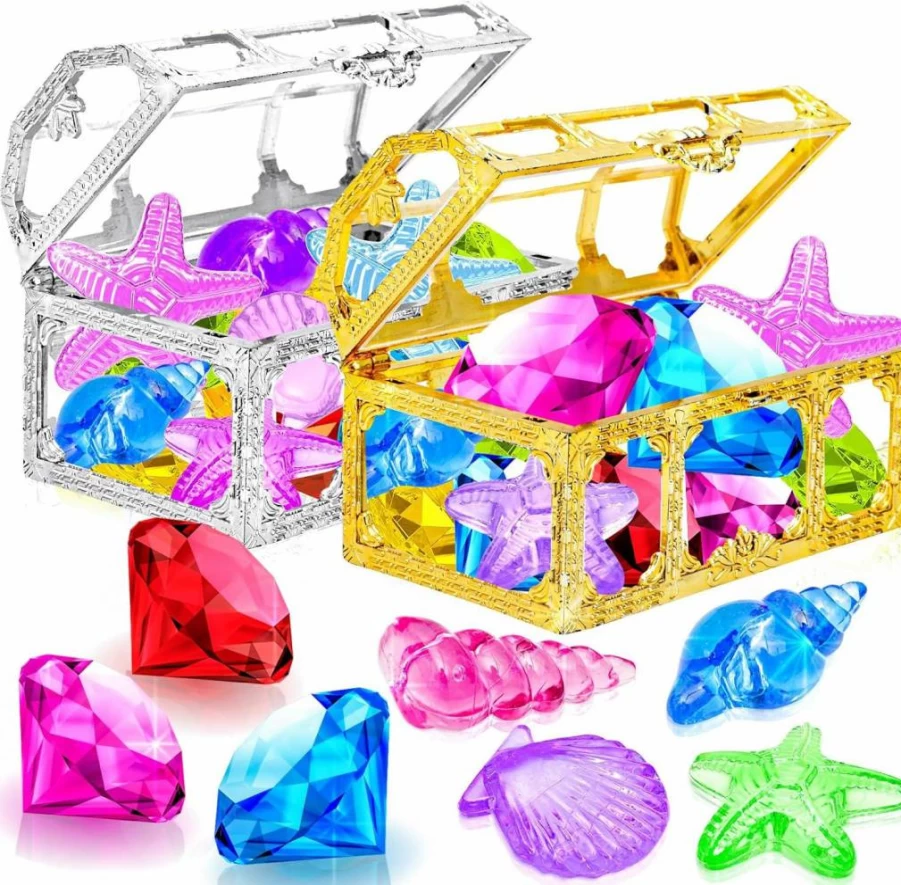 24Pcs Thuodo Diving Gems Pool Toys for Kids - Colorful Underwater Treasure Pirate Box Set for Summer Swim & Dive Games, Boys Girls Swimming Accessories