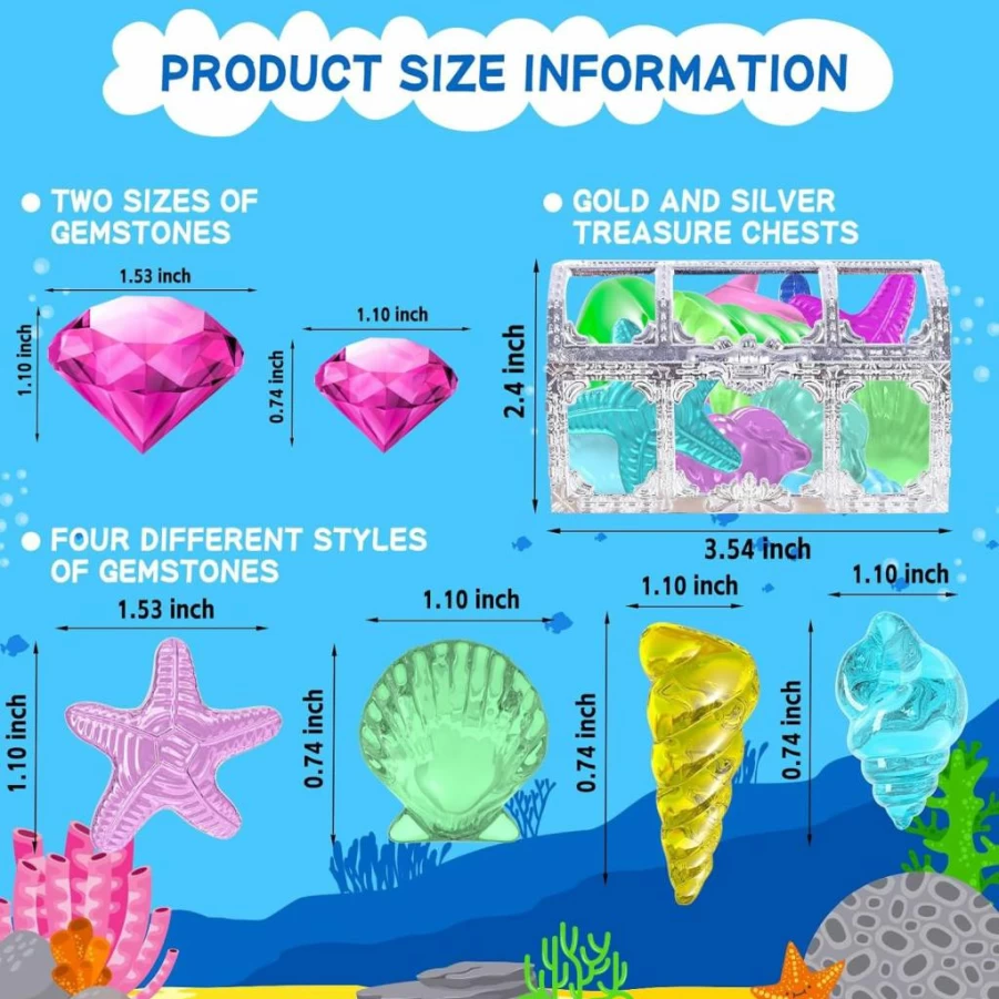 24Pcs Thuodo Diving Gems Pool Toys for Kids - Colorful Underwater Treasure Pirate Box Set for Summer Swim & Dive Games, Boys Girls Swimming Accessories