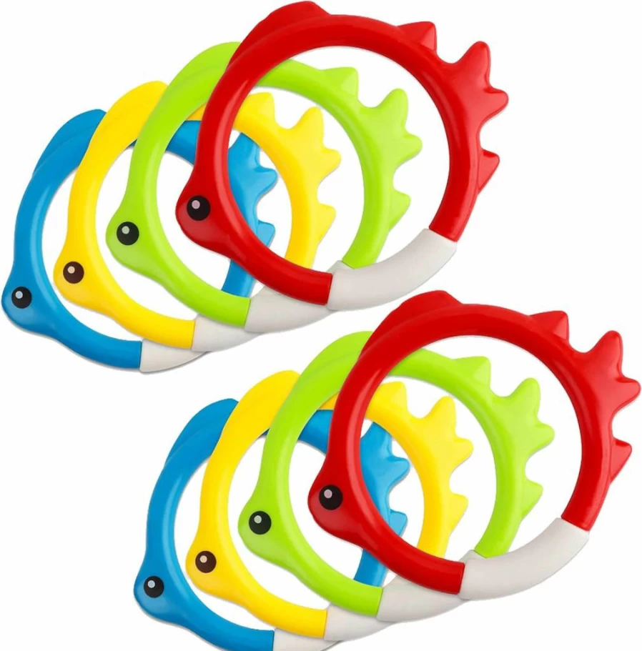Carykon 8-Piece Dive Fish Ring Set - 4 Color Swimming Pool Toys for Water Retrieval Training & Underwater Games
