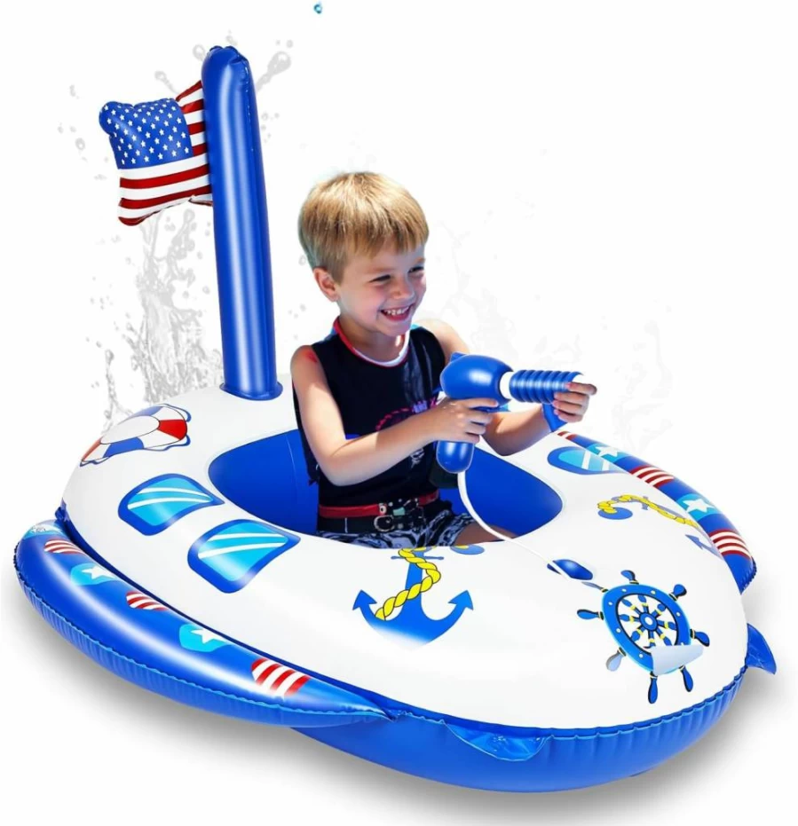 Gleamkid Inflatable Pool Floats for Kids Ages 3-8 with 26 Inch Water Gun - Navy Model Summer Pool Floaties for Boys Girls Toddlers, Swimming Party Toys