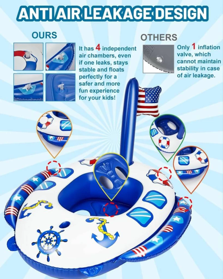 Gleamkid Inflatable Pool Floats for Kids Ages 3-8 with 26 Inch Water Gun - Navy Model Summer Pool Floaties for Boys Girls Toddlers, Swimming Party Toys