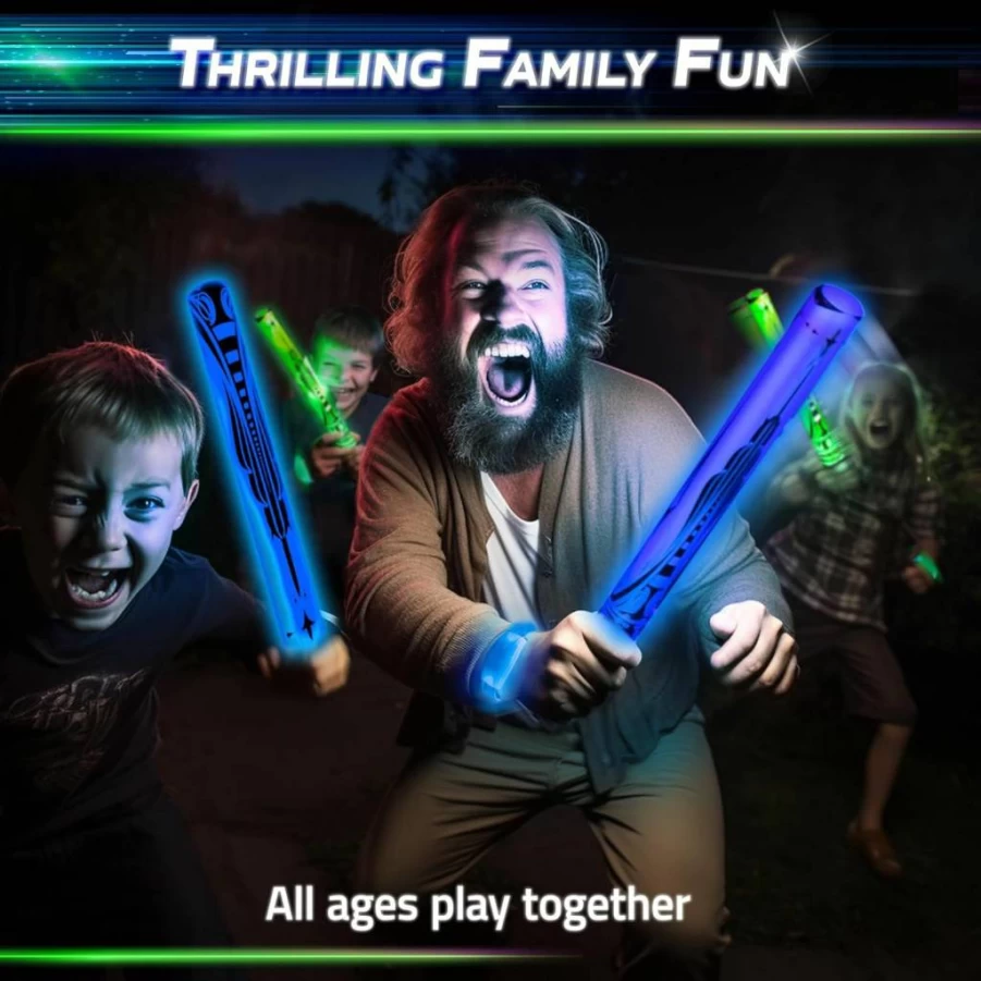 Starlux Games Glow Battle Family Pack - Glowing Sword Game for 2-8 Players, Outdoor & Indoor Activity for Kids Ages 8+ and Adults, Fun Family Party Game with LED Swords