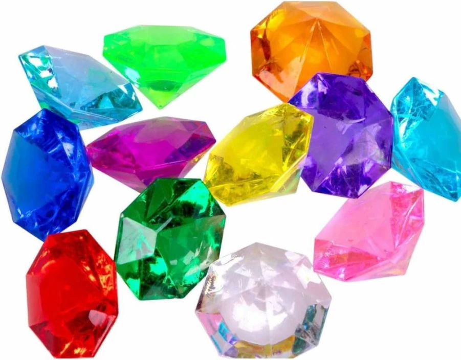 Jollylife 36Pcs Acrylic Diamond Gems for Treasure Hunt Party Favors, 25 Carat Pirate Chest Pool Toys, Diving Jewels for Kids, Birthday Decorations