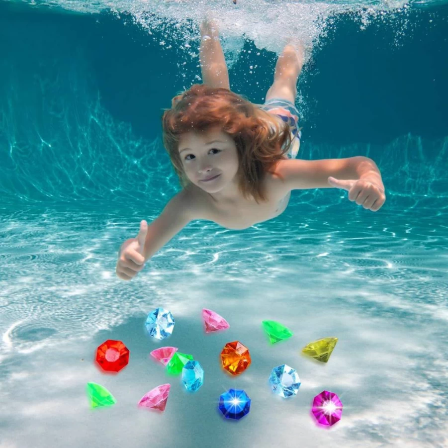 Jollylife 36Pcs Acrylic Diamond Gems for Treasure Hunt Party Favors, 25 Carat Pirate Chest Pool Toys, Diving Jewels for Kids, Birthday Decorations