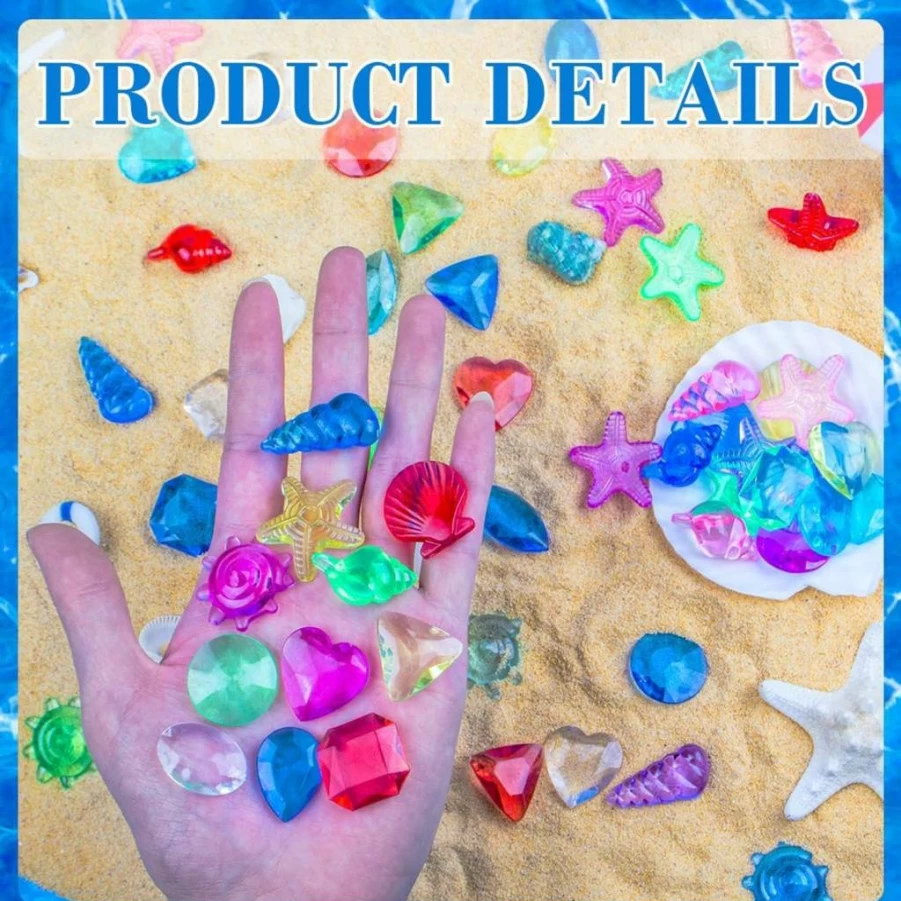 Prehalpty 200 Pcs Plastic Gemstones for Kids - 7 Styles 1" Fake Gems for Treasure Hunt, Pirate Toys, Mermaid Swim & Vase Fillers