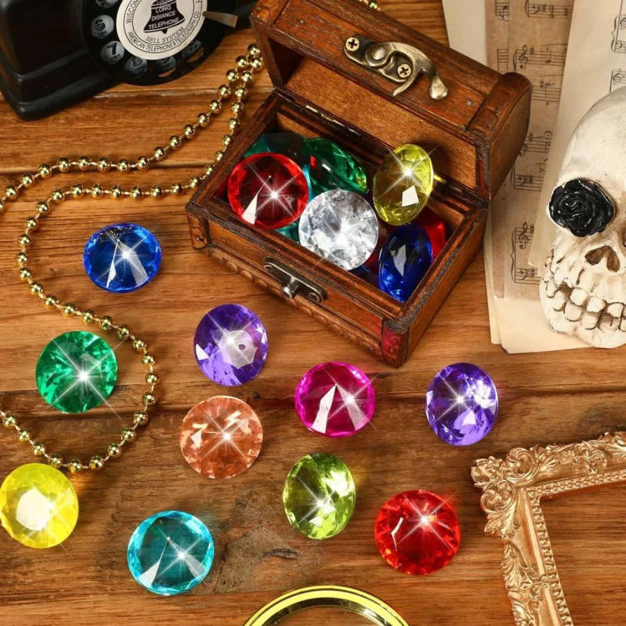 MARFOREVER 15-Piece Colorful Diving Gemstones Set with Wooden Treasure Chest - Pirate Pool Toys for Kids, Underwater Swimming Training, Summer Pool Games, and Fun Water Play Gifts