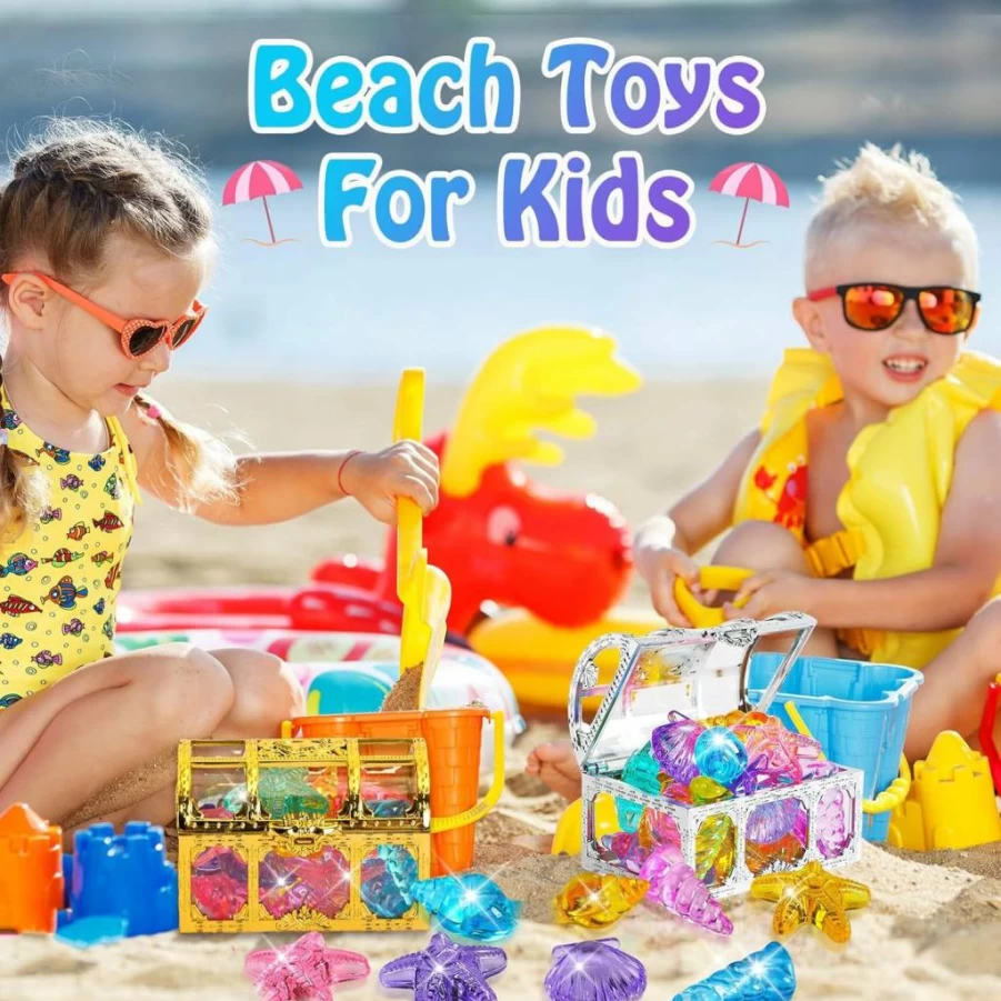 MARFOREVER 12-Piece Large Sinking Gemstones Set with 2 Treasure Chests - Colorful Underwater Diamonds for Kids Pool, Beach, Bath Toys - Diving Gems for Boys & Girls Swimming Games