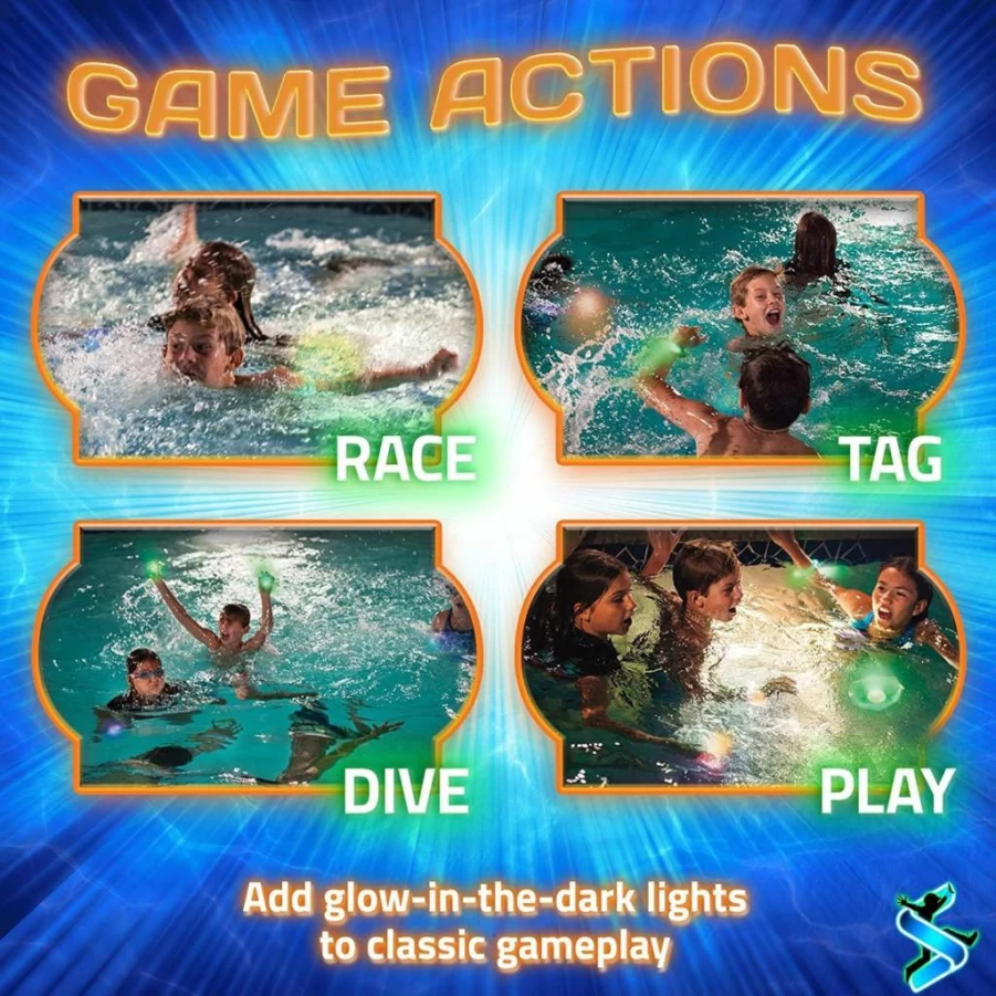 Starlux Games Glow In The Dark Dive Diamonds – Reusable Pool Toys for Kids 5+, Fun Swimming Pool Games for Boys & Girls, Bright Diving Gems & Glow Stick Alternative