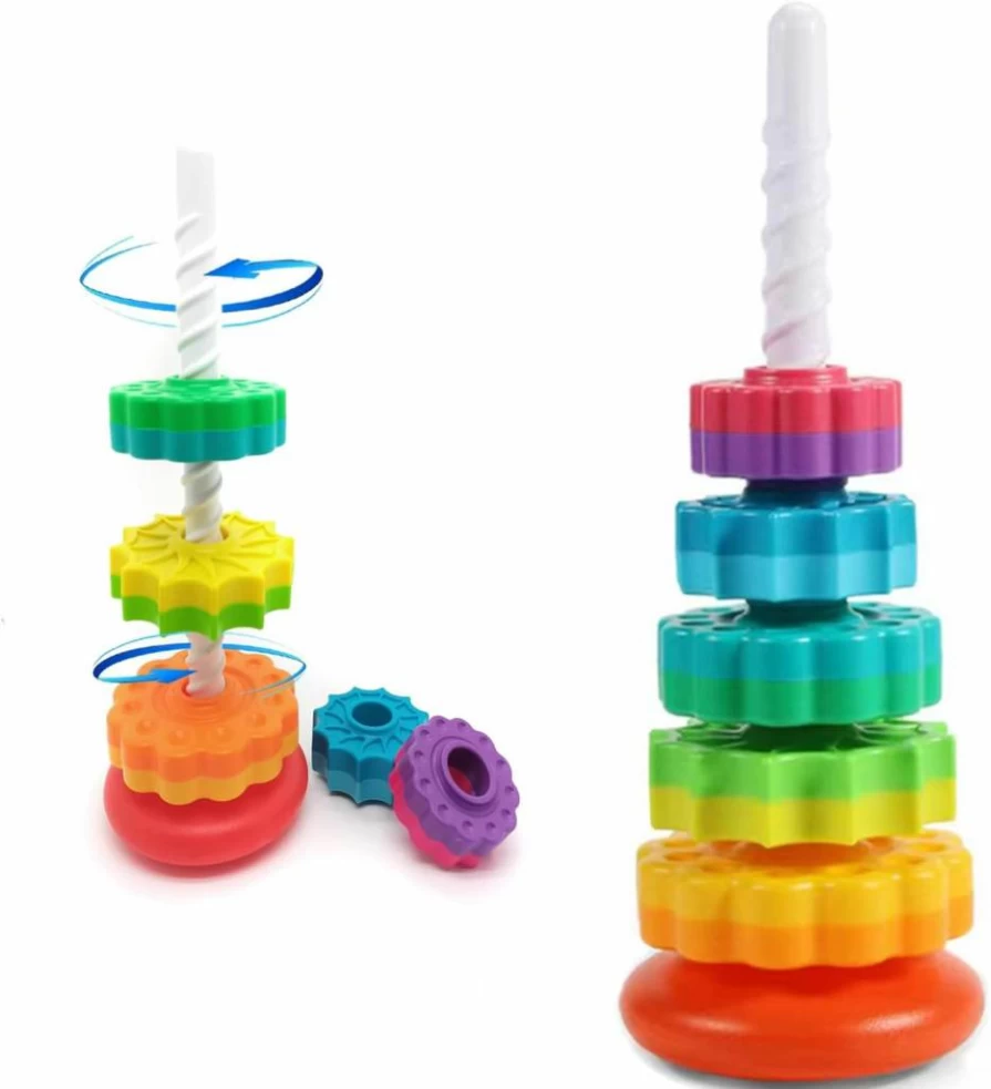 LUCKFUTURE Rainbow Stacking Rings Toy for Toddlers 1-3 Years - Montessori Educational Sensory Learning Toy for Baby Boys & Girls, Spinning Stacking Game for Early Childhood Development
