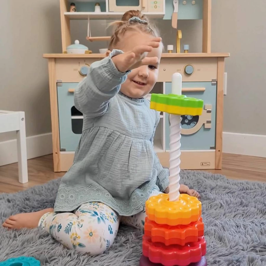 LUCKFUTURE Rainbow Stacking Rings Toy for Toddlers 1-3 Years - Montessori Educational Sensory Learning Toy for Baby Boys & Girls, Spinning Stacking Game for Early Childhood Development