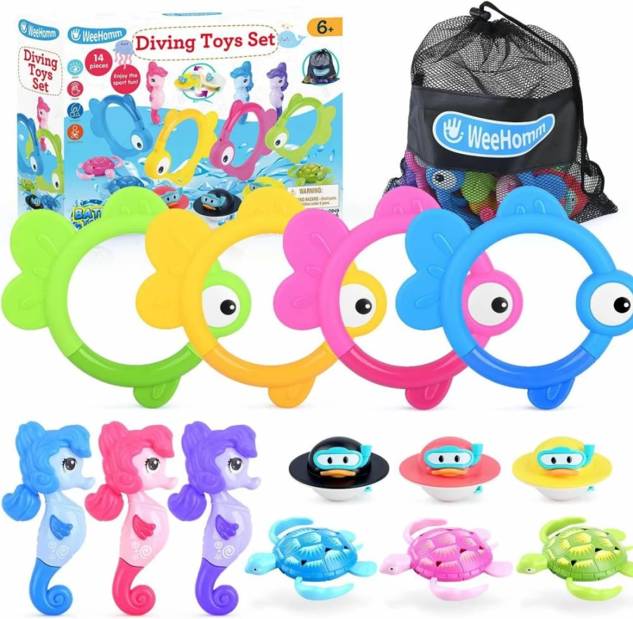 WeeHomm 9-Piece Kids Pool Diving Toys Set with Duck Float Rings and Dive Sticks for Outdoor Swimming Games Ages 4-12