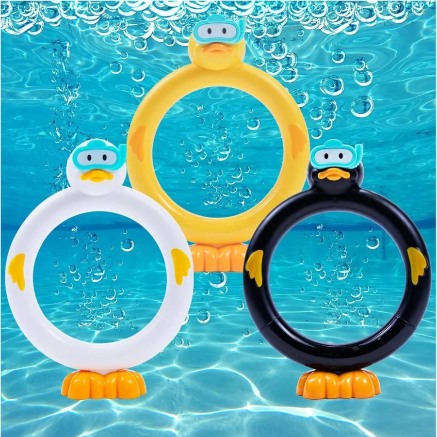 Crazy Music 3-Pack Diving Rings Pool Toys for Underwater Games, Summer Swimming Duck Fun, Water Play Accessories for Kids & Adults