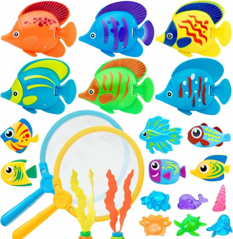 23 Pcs Korlon Tec Pool Toys for Kids - Dive & Grab Fishing Game Set, Fun Bath & Swimming Diving Toys for Summer Water Play