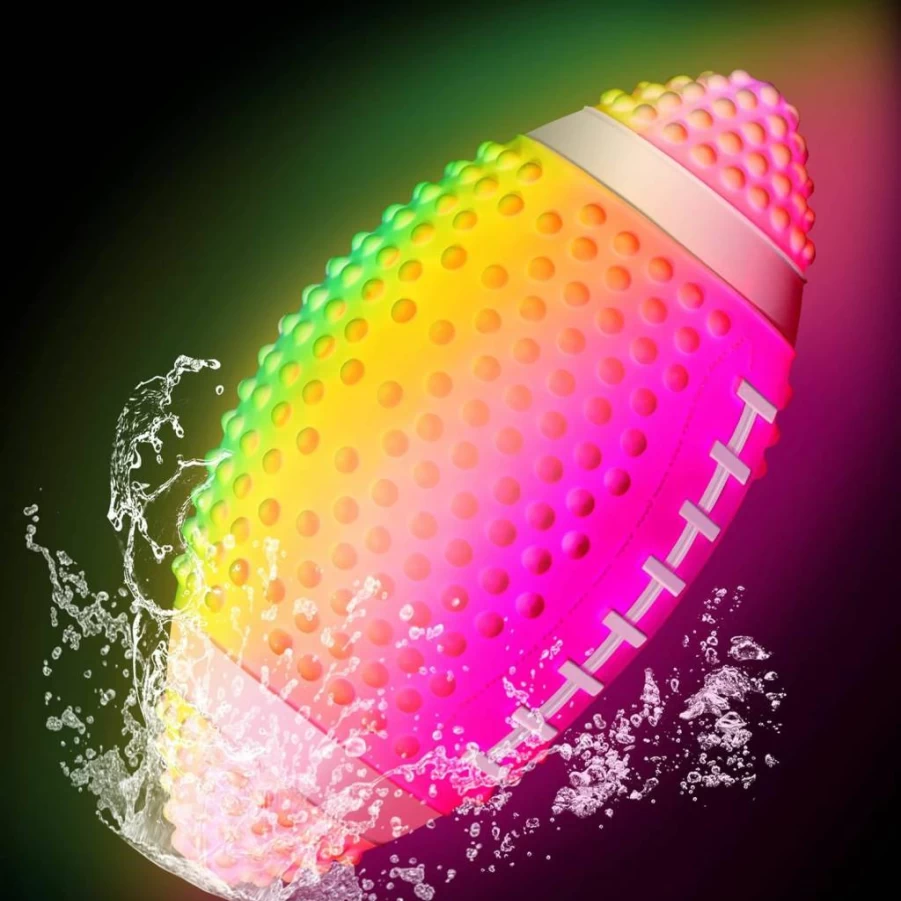 Enhon Glow in The Dark Waterproof Football - 9.6 Inch Light Up Pool Ball for Underwater Games, Diving, and Night Play, Rainbow LED Sports Toy for Teens and Adults