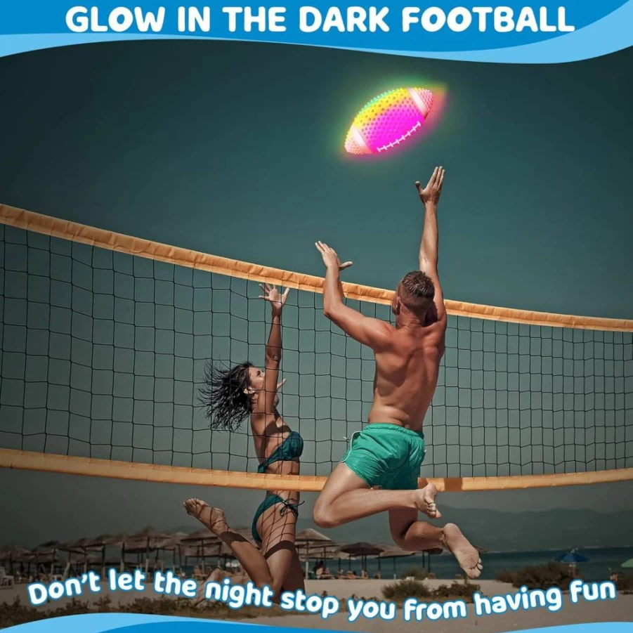 Enhon Glow in The Dark Waterproof Football - 9.6 Inch Light Up Pool Ball for Underwater Games, Diving, and Night Play, Rainbow LED Sports Toy for Teens and Adults