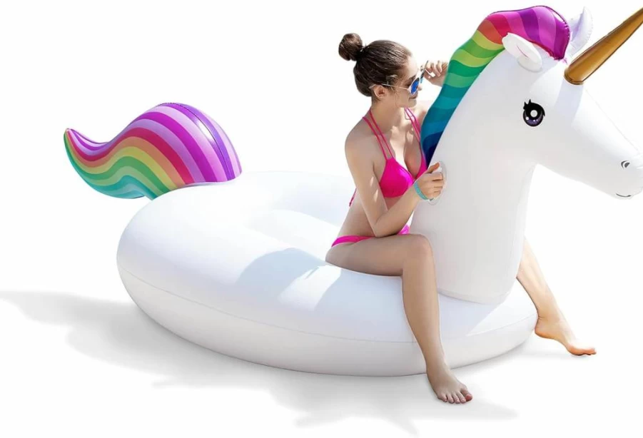 Jasonwell Giant Inflatable Unicorn Pool Float for Kids & Adults - Large Ride-On Blow Up Flamingo Raft with Fast Valves, Summer Beach Swimming Pool Party Lounge Decorations Toy