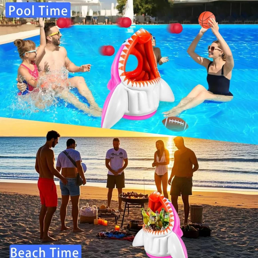 Tcvents 3-in-1 Inflatable Shark Pool Toys for Kids & Adults - Basketball, Football & Hoop Toss Water Games for Beach, Pool & Outdoor Family Fun - Best Gift for Boys Girls Ages 3-9