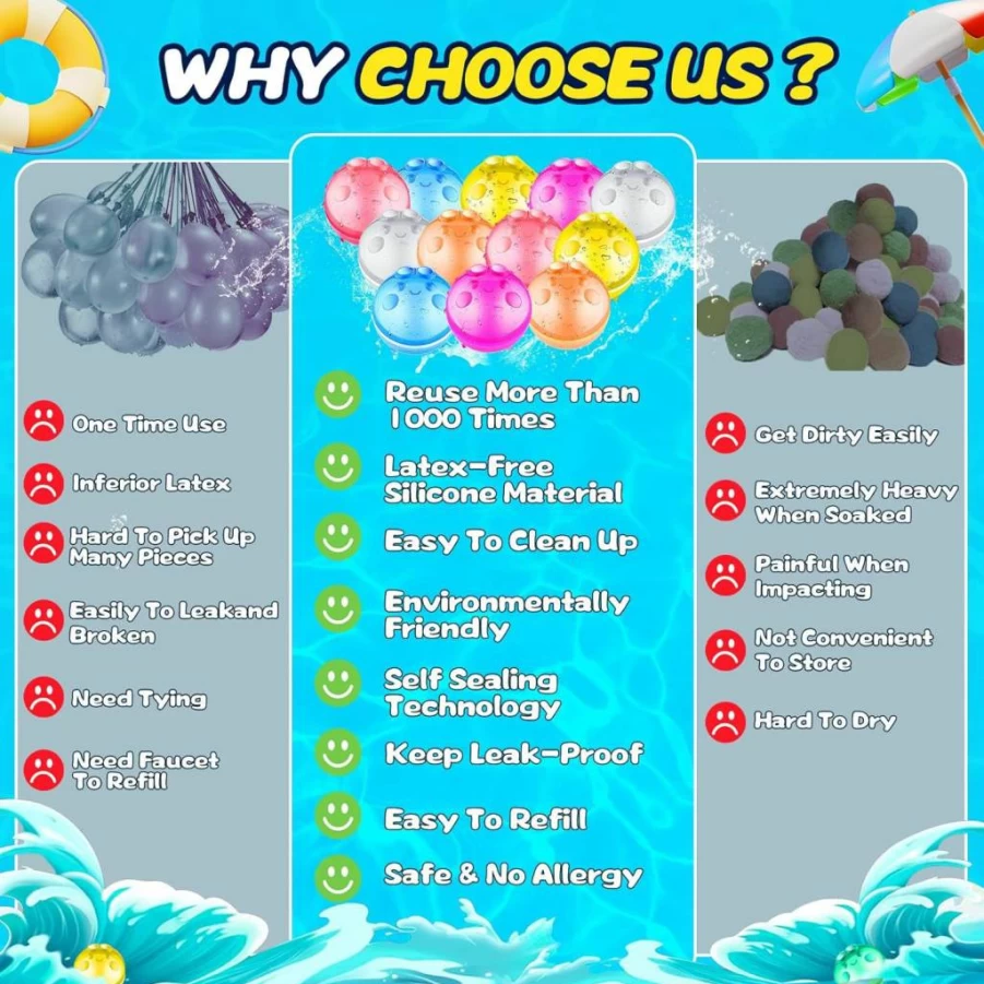 MAKE KIDS SMILE BUBBLE FUN 12 Pack Reusable Magnetic Water Balloons for Kids & Adults - Self-Sealing, Quick Fill, Silicone Water Toys for Summer, Pool, Beach Outdoor Fun