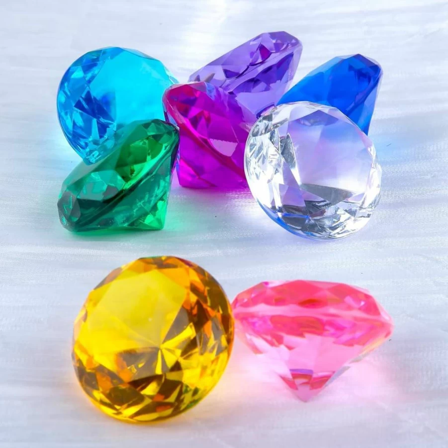 Niceup 26Pcs Large Acrylic Gemstones for Kids - Mermaid Treasure, Pirate Booty, Bath & Hide and Seek Toys, Party Favors, Princess Decorations (1.57 Inch Diamonds)