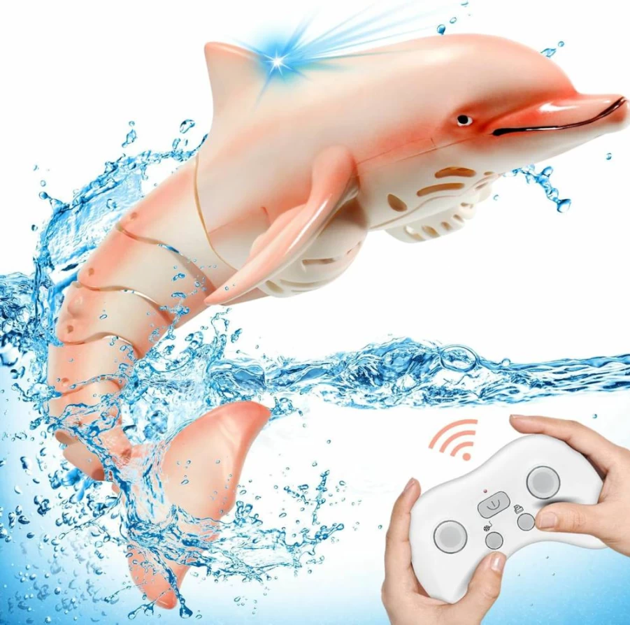 Fromeasy 2.4G Remote Control Dolphin Shark Toy, High Simulation Swimming Oceanic Animal with LED Lights, Pool Bath Toys for Kids Ages 6-12, Boys Girls Gift