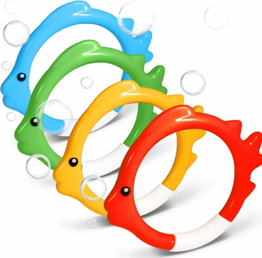 Novelty Place 4Pcs Fish-Shaped Dive Rings Set for Kids & Adults - Fun Swimming Pool Toys for Underwater Retrieval, Training & Family Games