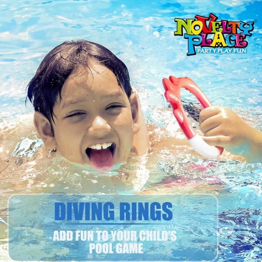 Novelty Place 4Pcs Fish-Shaped Dive Rings Set for Kids & Adults - Fun Swimming Pool Toys for Underwater Retrieval, Training & Family Games