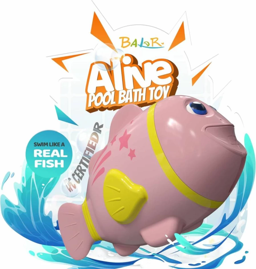 BALDR Rechargeable Robot Fish Toy - Water Activated Swimming Pool & Bathtub Diving Toy With Temperature Sensor, Blue Aquatic Bath Toy for Kids