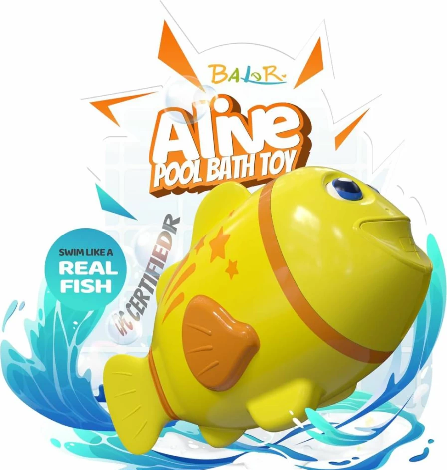 BALDR Rechargeable Robot Fish Toy - Water Activated Swimming Pool & Bathtub Diving Toy With Temperature Sensor, Blue Aquatic Bath Toy for Kids