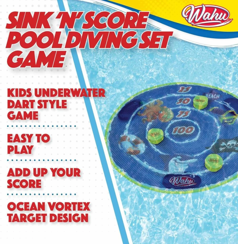 WAHU Underwater Dart Pool Game for Kids - Sink 'N' Score Diving Toy Set with Target, 3 Darts & Carry Bag - Ages 5+ Multicolor Swimming Pool Toys