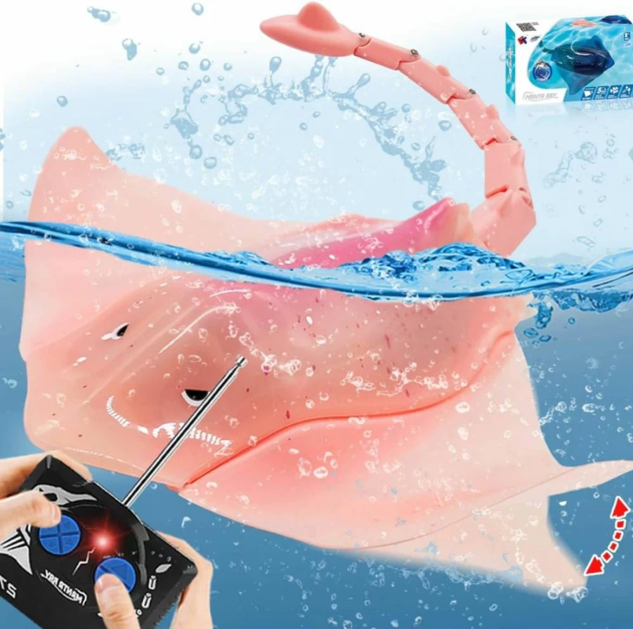 LAFALA Remote Control Stingray Pool Toy - High Simulation Swimming Manta Ray with LED Lights, Rechargeable RC Boat for Kids Ages 8-12, Summer Bath Tub & Outdoor Water Play Gift