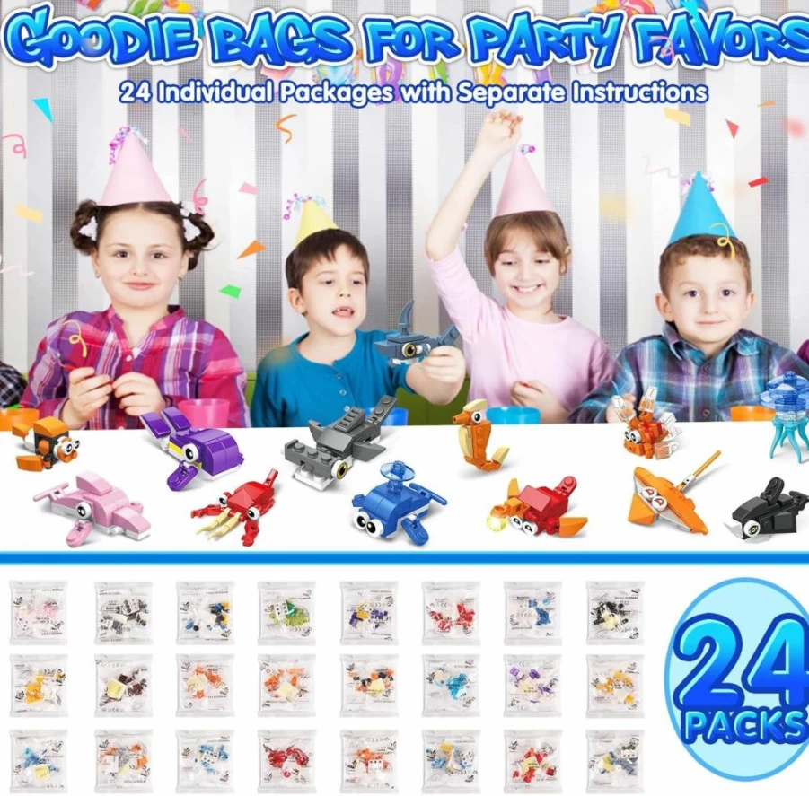 Demkia 24-Pack Marine Animals Building Blocks Set - 637 Pcs STEM Toys for Kids Ages 6-12, Party Favors Classroom Prizes, Easter Birthday Gifts for Boys & Girls