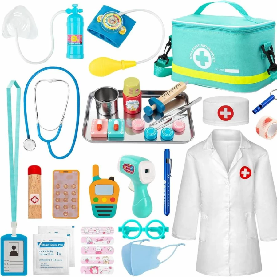 Sundaymot Kids Doctor Play Set - 34 Piece Pretend Medical Kit with Stethoscope, Toy Doctor Bag & Role-Play Accessories for Boys & Girls Ages 3-5