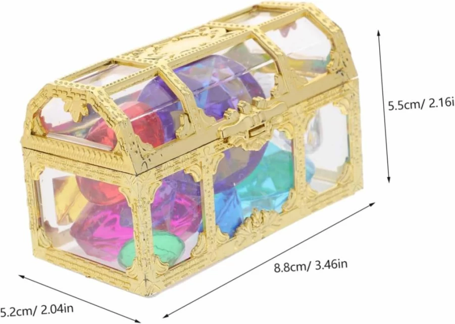 Kisangel Plastic Diamond Treasure Chest Toy Set for Kids - Pool Party Diving Gems, Jewelry Playset for Boys & Girls, Birthday Festival Decorations