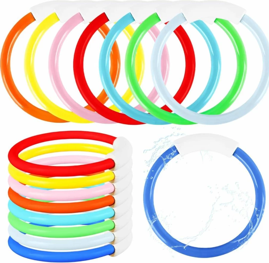 Flahard 16-Piece Colorful Sinking Dive Rings Set for Underwater Training, Kids Pool Games, and Summer Swimming Fun - 8 Vibrant Colors