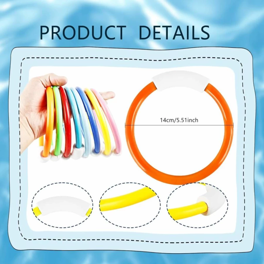 Flahard 16-Piece Colorful Sinking Dive Rings Set for Underwater Training, Kids Pool Games, and Summer Swimming Fun - 8 Vibrant Colors